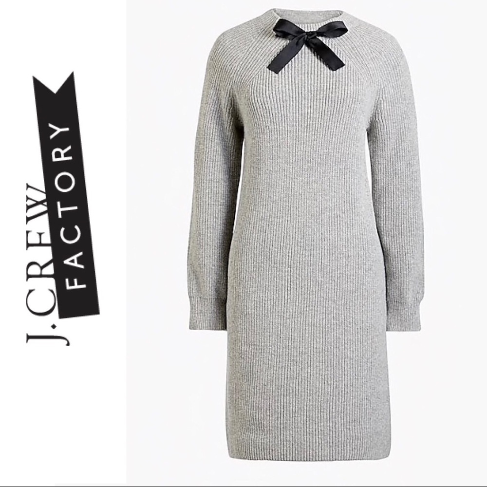 NWT | J Crew Factory | Grey Bow-neck Sweater-dress